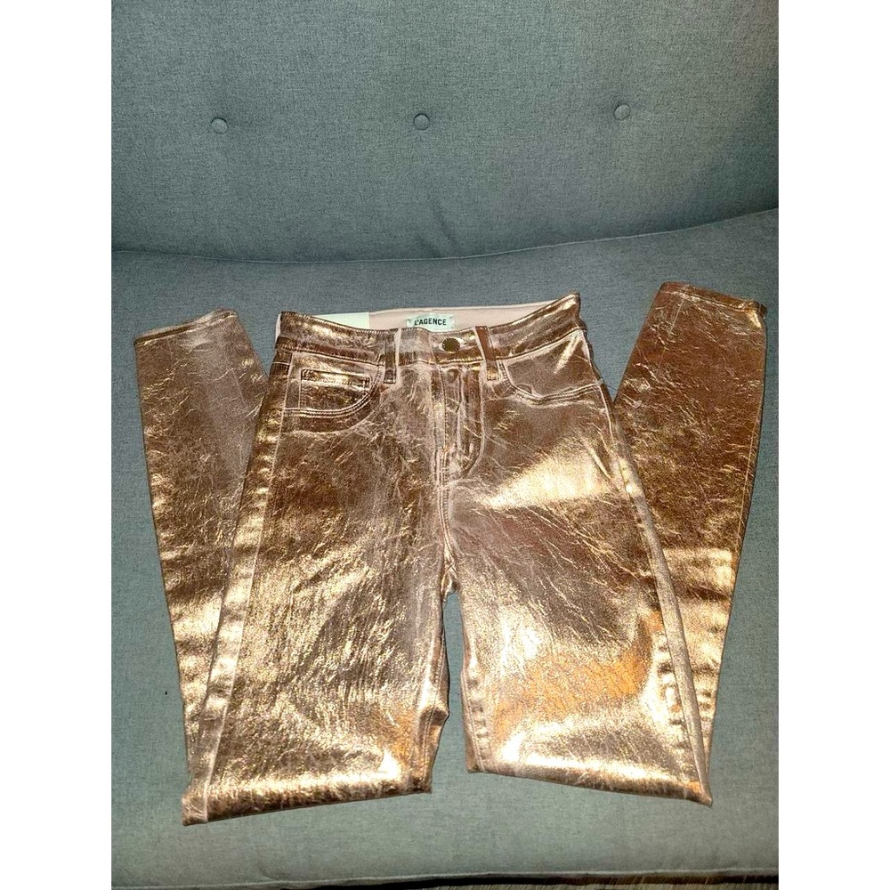 L’AGENCE Margot rose gold skinny high rise metallic pants size 24 - Picture 16 of 17